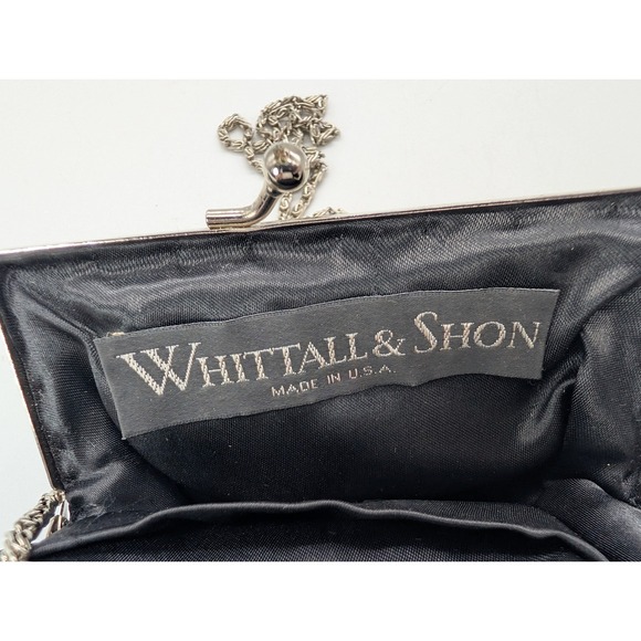 Vintage Whittall & Shon Black Beaded Shell Clutch -Art Deco Scallope Evening Bag - Picture 7 of 7